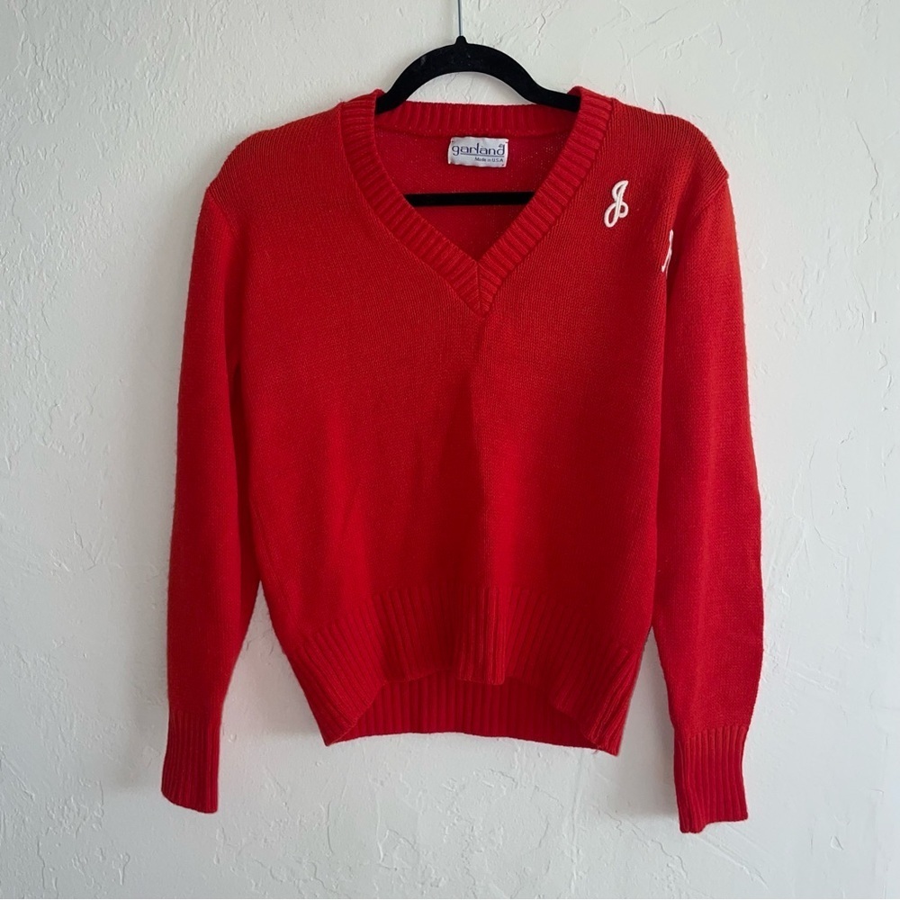 Vintage 1960s Embroidered Monogram V-Neck Letterman Sweater